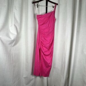 NEW! Zara‎ One Shoulder Pink Maxi Dress Hot Pink Linen Blend Asymmetric Small